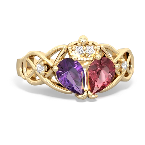 Pink Tourmaline Genuine Pink Tourmaline with Genuine Amethyst Two Stone Claddagh ring Ring