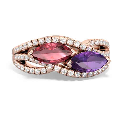 Pink Tourmaline Genuine Pink Tourmaline with Genuine Amethyst Diamond Rivers ring Ring