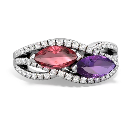 tourmaline-amethyst double heart ring