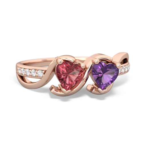 tourmaline-amethyst double heart ring