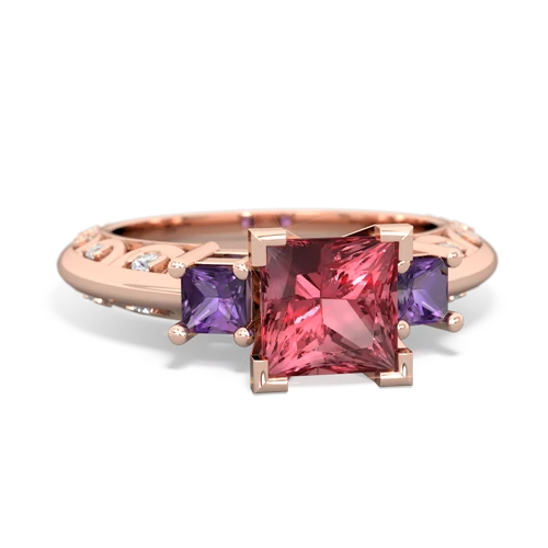 Pink Tourmaline Genuine Pink Tourmaline with Genuine Amethyst and  Art Deco ring Ring