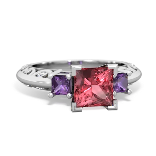 Pink Tourmaline Genuine Pink Tourmaline with Genuine Amethyst and Genuine Citrine Art Deco ring Ring