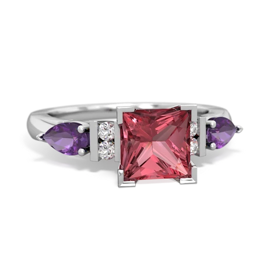 Pink Tourmaline Genuine Pink Tourmaline with Genuine Amethyst and  Engagement ring Ring