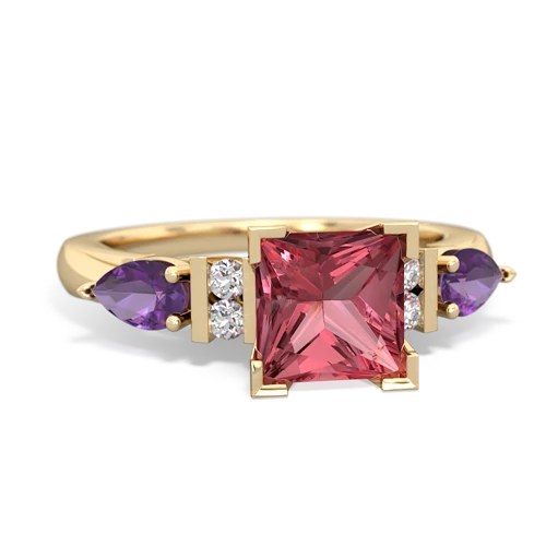 Pink Tourmaline Genuine Pink Tourmaline with Genuine Amethyst and Genuine Swiss Blue Topaz Engagement ring Ring
