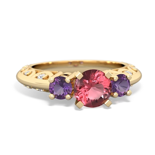 Pink Tourmaline Genuine Pink Tourmaline with Genuine Amethyst Art Deco ring Ring