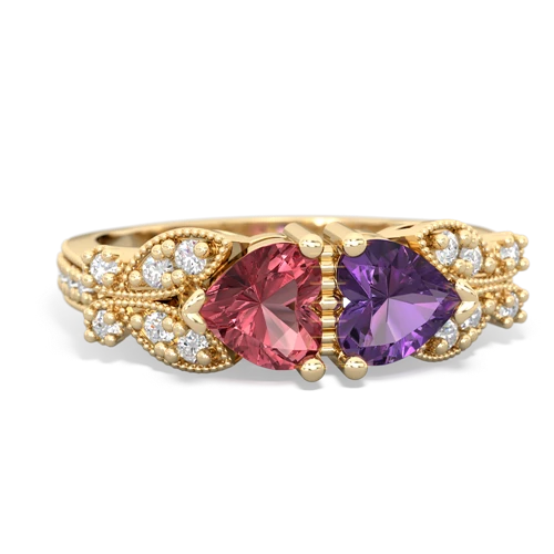 Pink Tourmaline Genuine Pink Tourmaline with Genuine Amethyst Diamond Butterflies ring Ring