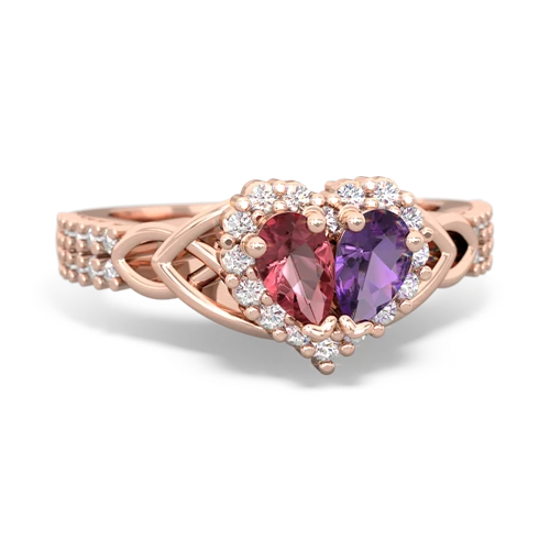 Pink Tourmaline Genuine Pink Tourmaline with Genuine Amethyst Celtic Knot Engagement ring Ring