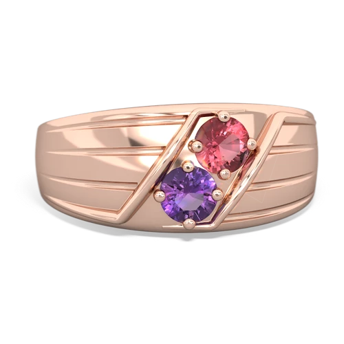 Pink Tourmaline Genuine Pink Tourmaline with Genuine Amethyst Art Deco Men's ring Ring
