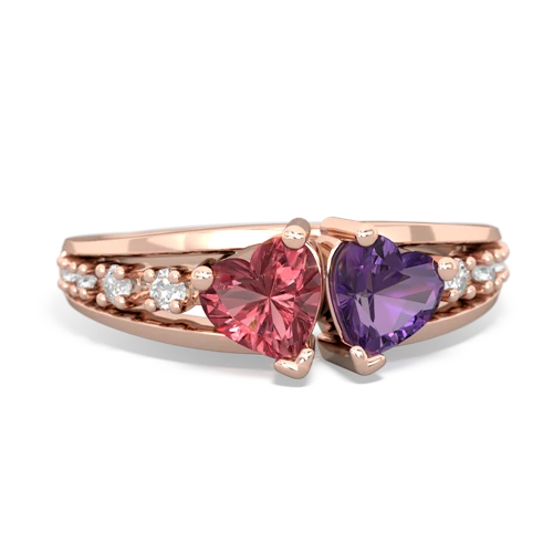 Pink Tourmaline Genuine Pink Tourmaline with Genuine Amethyst Heart to Heart ring Ring