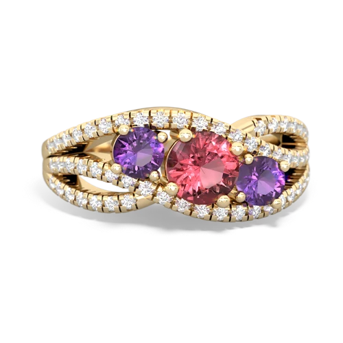 tourmaline-amethyst three stone pave ring