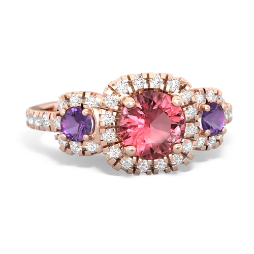 Pink Tourmaline Genuine Pink Tourmaline with Genuine Amethyst and Genuine Emerald Regal Halo ring Ring