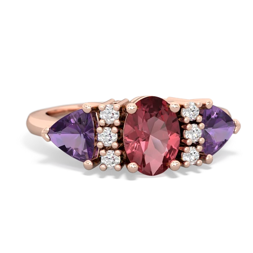 Pink Tourmaline Genuine Pink Tourmaline with Genuine Amethyst and  Antique Style Three Stone ring Ring