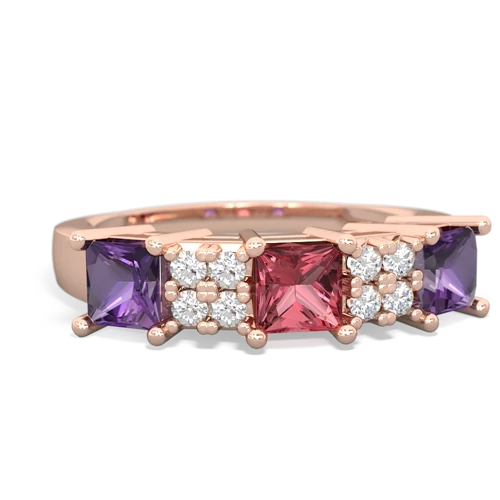 Pink Tourmaline Genuine Pink Tourmaline with Genuine Amethyst and Genuine Opal Three Stone ring Ring