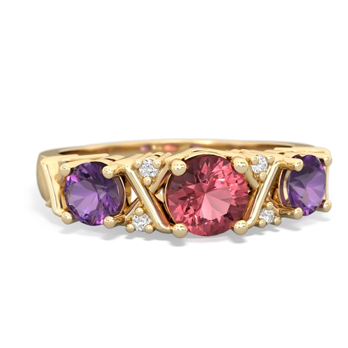 Pink Tourmaline Genuine Pink Tourmaline with Genuine Amethyst and Lab Created Ruby Hugs and Kisses ring Ring