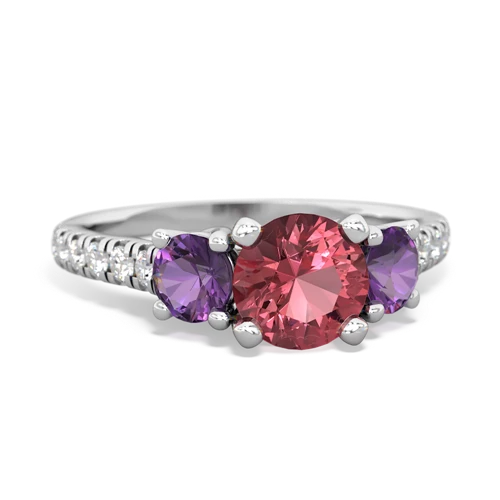 Pink Tourmaline Genuine Pink Tourmaline with Genuine Amethyst and Genuine Emerald Pave Trellis ring Ring