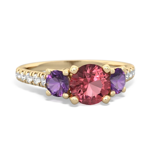 Pink Tourmaline Genuine Pink Tourmaline with Genuine Amethyst and  Pave Trellis ring Ring