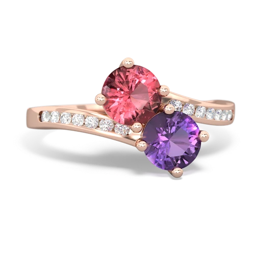 Pink Tourmaline Genuine Pink Tourmaline with Genuine Amethyst Keepsake Two Stone ring Ring