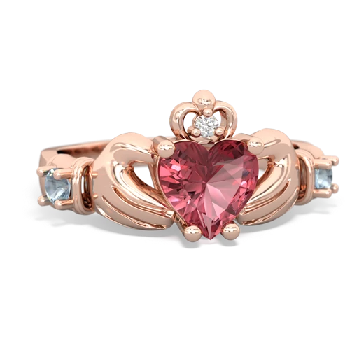 Pink Tourmaline Genuine Pink Tourmaline with Genuine Aquamarine and Genuine Opal Claddagh ring Ring