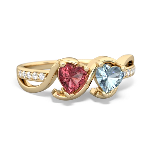 tourmaline-aquamarine double heart ring