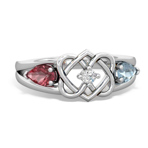 tourmaline-aquamarine double heart ring