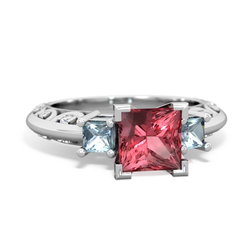 Pink Tourmaline Genuine Pink Tourmaline with Genuine Aquamarine and Genuine Opal Art Deco ring Ring