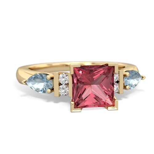 Pink Tourmaline Genuine Pink Tourmaline with Genuine Aquamarine and Genuine Pink Tourmaline Engagement ring Ring
