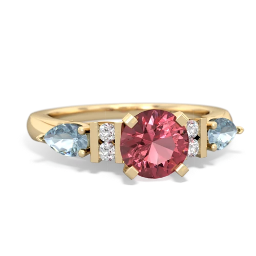 Pink Tourmaline Genuine Pink Tourmaline with Genuine Aquamarine and Genuine Pink Tourmaline Engagement ring Ring