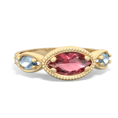 Pink Tourmaline Genuine Pink Tourmaline with Genuine Aquamarine and Genuine Opal Antique Style Keepsake ring Ring