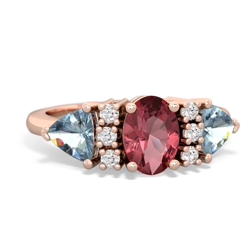 Pink Tourmaline Genuine Pink Tourmaline with Genuine Aquamarine and Genuine Opal Antique Style Three Stone ring Ring