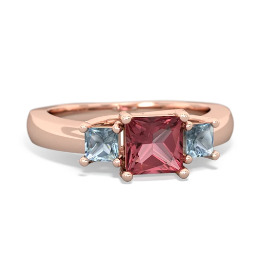 Pink Tourmaline Genuine Pink Tourmaline with Genuine Aquamarine and Genuine Opal Three Stone Trellis ring Ring