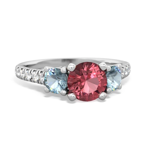 Pink Tourmaline Genuine Pink Tourmaline with Genuine Aquamarine and Genuine Opal Pave Trellis ring Ring