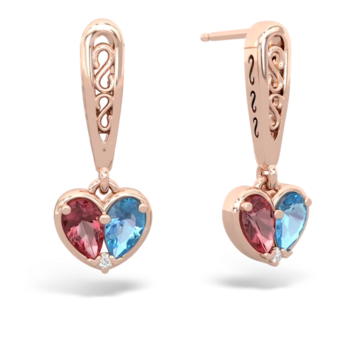 tourmaline-blue topaz filligree earrings