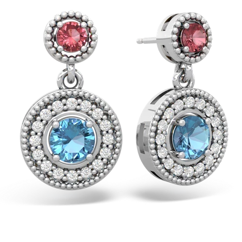 Pink Tourmaline Genuine Pink Tourmaline with Genuine Swiss Blue Topaz Halo Dangle earrings Earrings