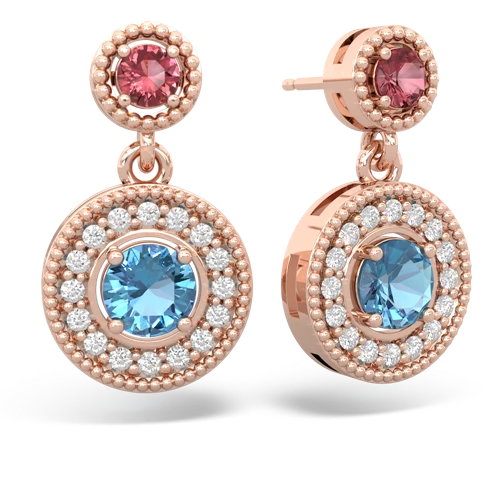 tourmaline-blue topaz halo earrings