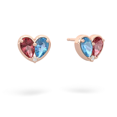 tourmaline-blue topaz one heart earrings