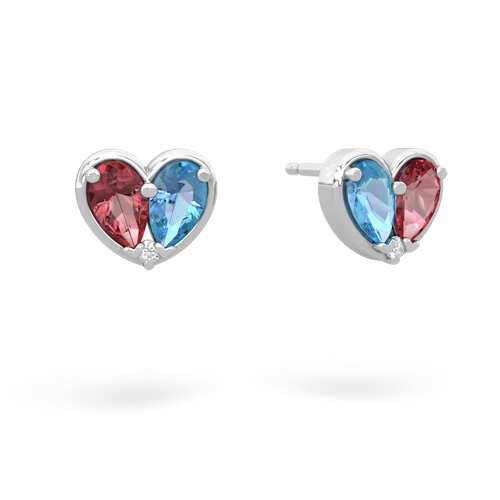 tourmaline-blue topaz one heart earrings