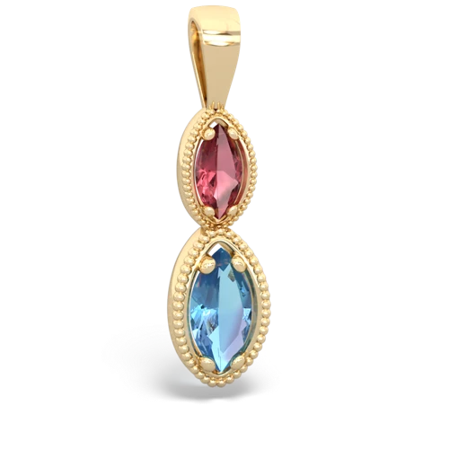 tourmaline-blue topaz antique milgrain pendant