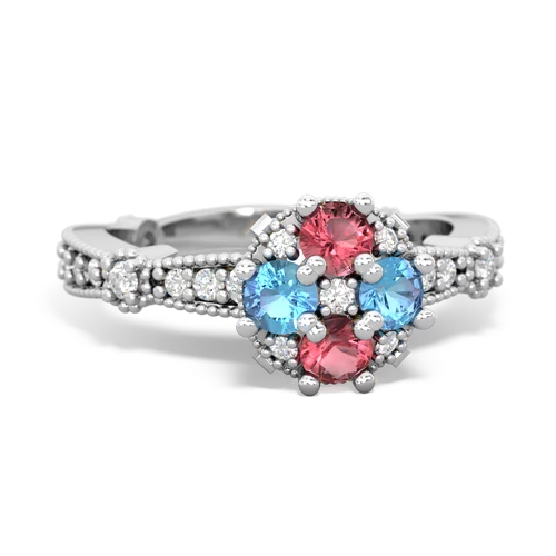 Pink Tourmaline Genuine Pink Tourmaline with Genuine Swiss Blue Topaz Milgrain Antique Style ring Ring