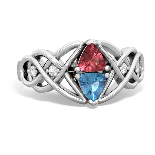 Pink Tourmaline Genuine Pink Tourmaline with Genuine Swiss Blue Topaz Keepsake Celtic Knot ring Ring