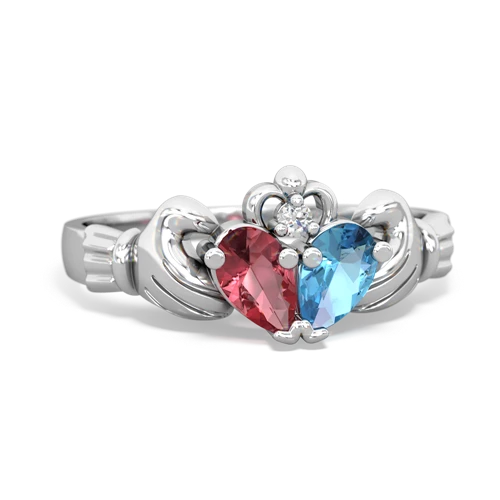 Pink Tourmaline Genuine Pink Tourmaline with Genuine Swiss Blue Topaz Claddagh ring Ring
