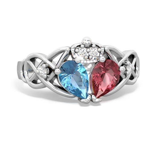 Pink Tourmaline Genuine Pink Tourmaline with Genuine Swiss Blue Topaz Two Stone Claddagh ring Ring