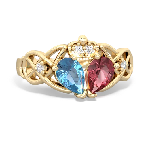 tourmaline-blue topaz claddagh ring