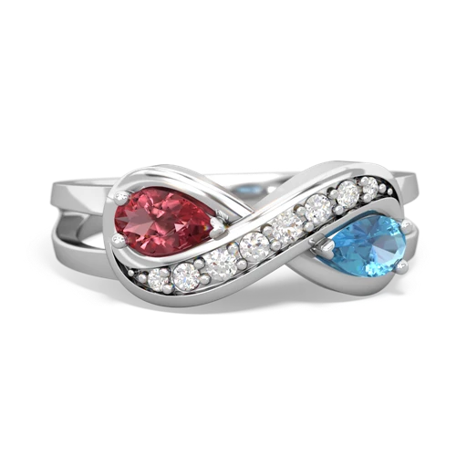 Pink Tourmaline Genuine Pink Tourmaline with Genuine Swiss Blue Topaz Diamond Infinity ring Ring