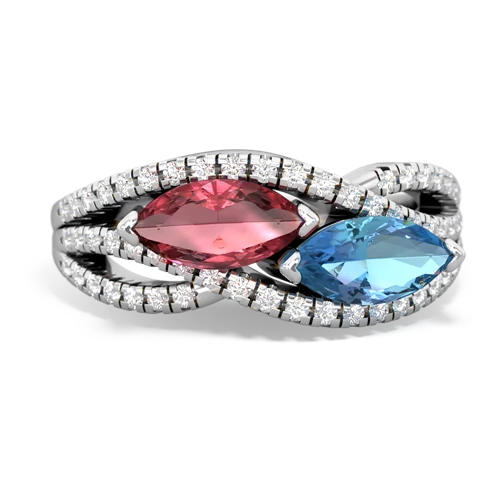 Pink Tourmaline Genuine Pink Tourmaline with Genuine Swiss Blue Topaz Diamond Rivers ring Ring