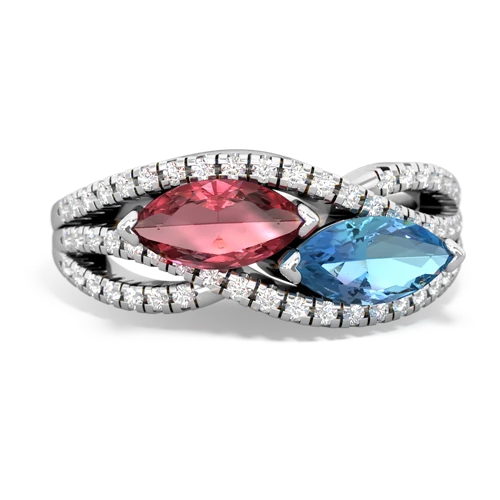 tourmaline-blue topaz double heart ring