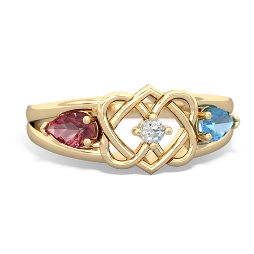 tourmaline-blue topaz double heart ring