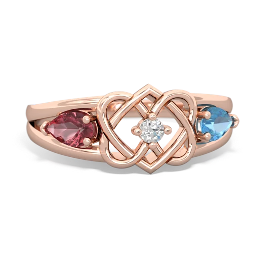 tourmaline-blue topaz double heart ring