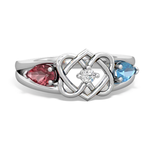 tourmaline-blue topaz double heart ring