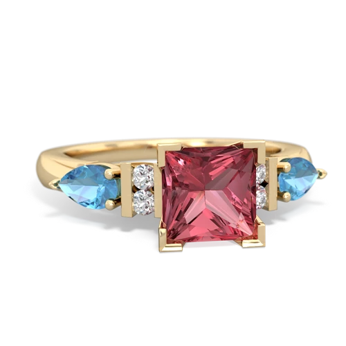 Pink Tourmaline Genuine Pink Tourmaline with Genuine Swiss Blue Topaz and Genuine Black Onyx Engagement ring Ring