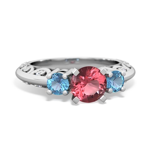 Pink Tourmaline Genuine Pink Tourmaline with Genuine Swiss Blue Topaz Art Deco ring Ring
